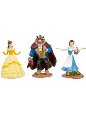 3pc Beauty & The Beast Playset 3 Figure Cake Topper Toy Doll Set Collectible